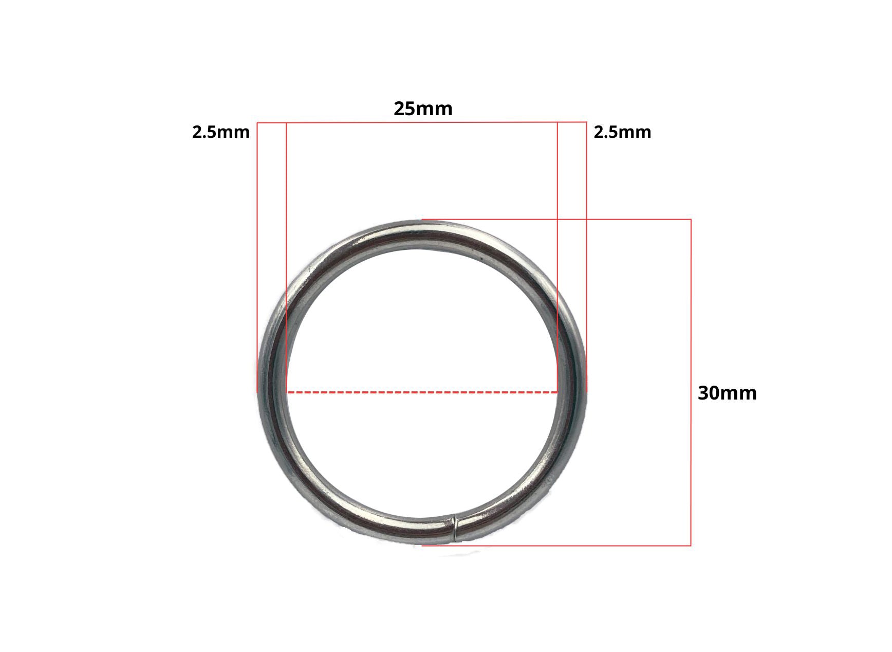 Argolla redonda metálica fija plateada de 25 mm y calibre 2.5 mm para marroquinería, bolsas, portafolios y talabartería. Empaque de 6000 piezas con compra mínima de 500 piezas por modelo. Argolla redonda metálica fija plateada de 25 mm y calibre 2.5 mm para marroquinería, bolsas, portafolios y talabartería. Empaque de 6000 piezas con compra mínima de 500 piezas por modelo.